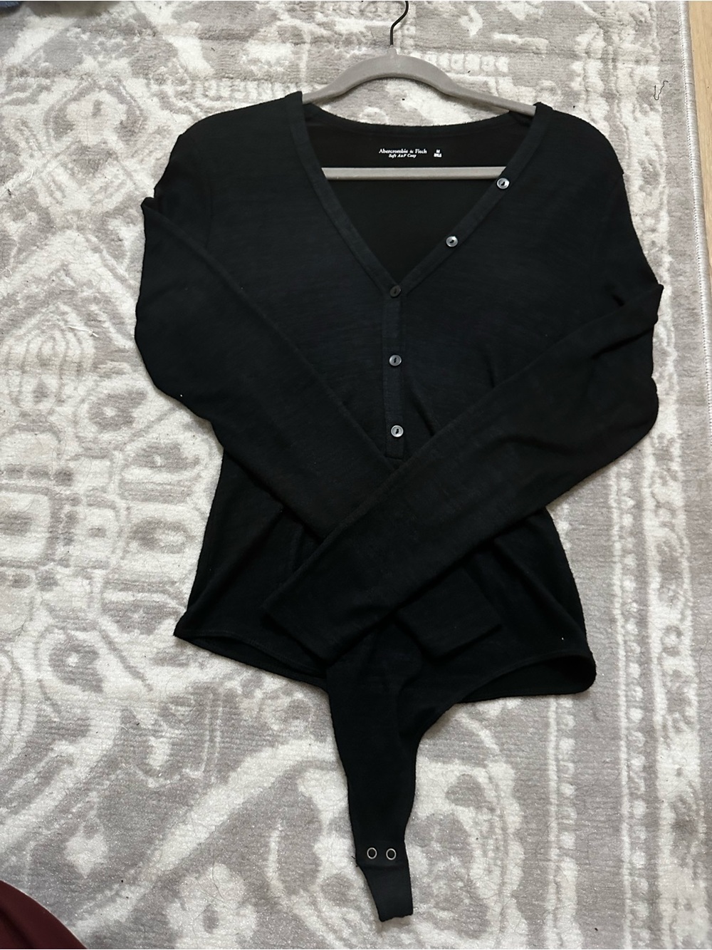 Abercrombie & Fitch Black V-Neck Button-Front Bodysuit Sweater